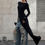 Thumbnail: Women Long Sleeves Side High Slit Maxi Dress Solid Long Autumn Winter Outfit