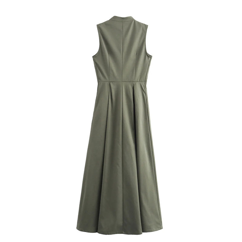 Thumbnail: Women Zipper Long Dress Pleated Sleeveless Bodycon Summer Elegant Midi Dresses