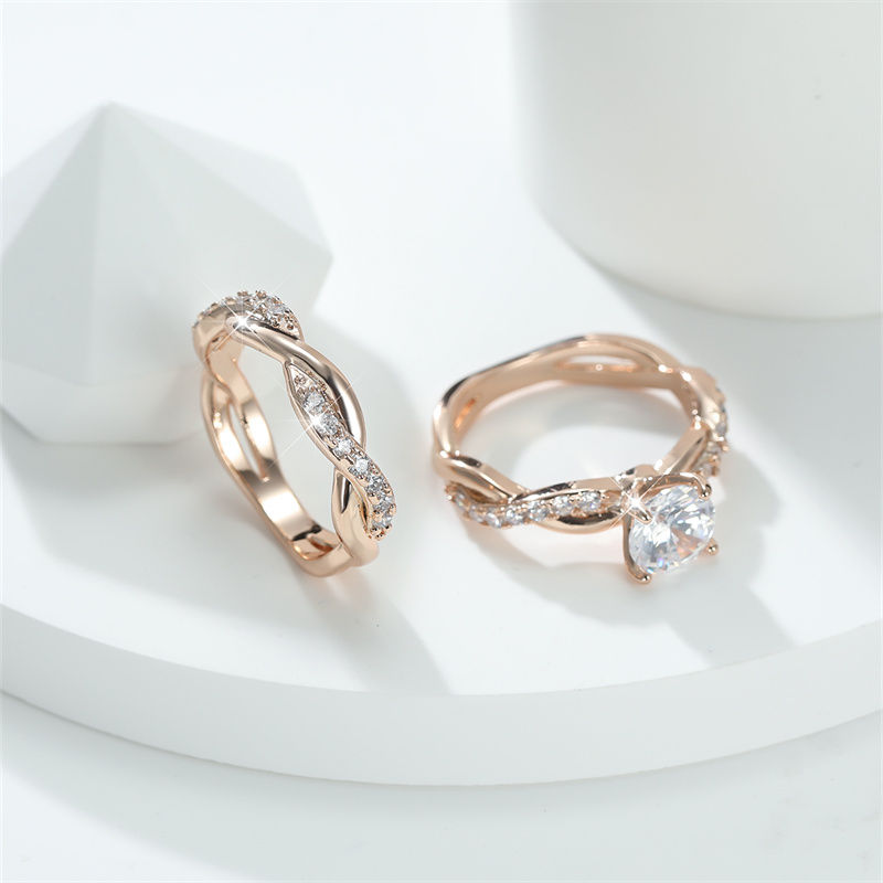 Thumbnail: Women Round Zircon Bridal Sets Silver Gold Color White Crystal Stone Crossed