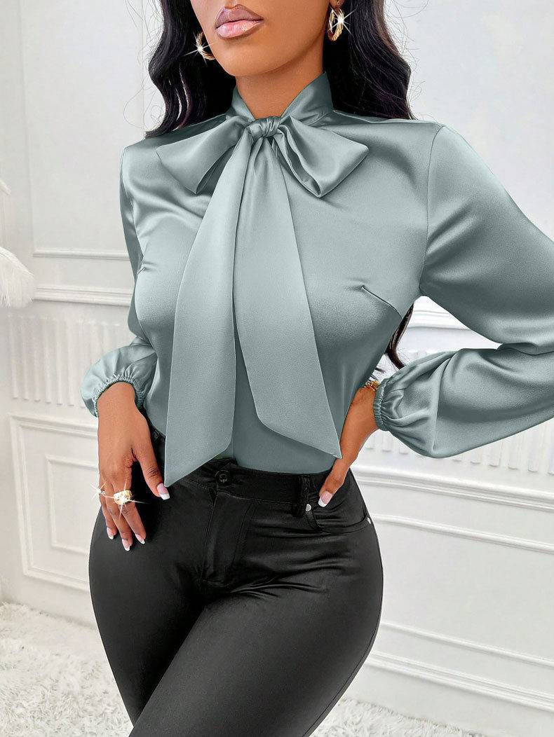Thumbnail: Fashion Bow Blouse Women Casual Fall Long Sleeve Loose Shirts And Blouses Elega