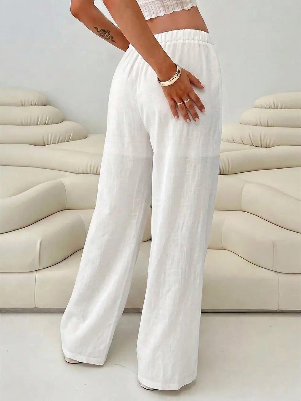 Thumbnail: Women'sLinen Drawstring Wide Leg Long Pants, Lined Non-See-Through Summer Long 