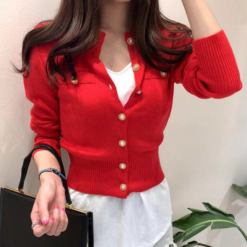 Thumbnail: Autumn Long Sleeve Fashion Women Cardigans Sweater Knitted Coat Short Casual