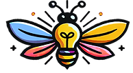 Bee N Spired logo featuring a creative bee with wings in shades of blue, pink, and yellow, with a glowing lightbulb
