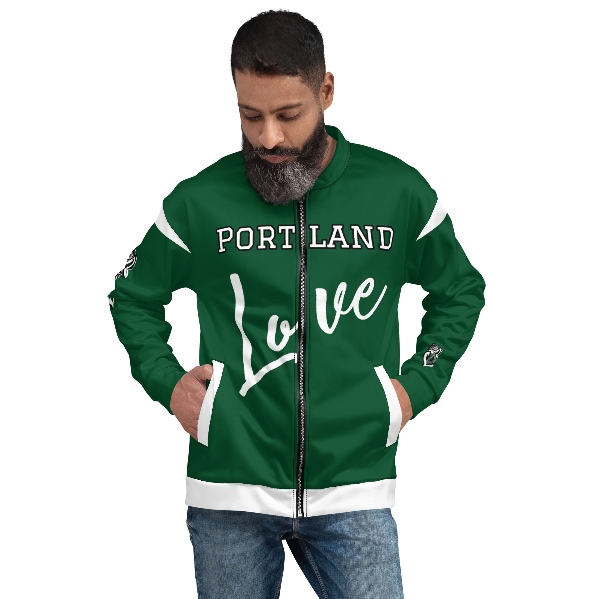 Block Style Forest Green Unisex Bomber Jacket