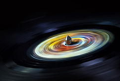 Rotierende Vinyl Label als Galaxie