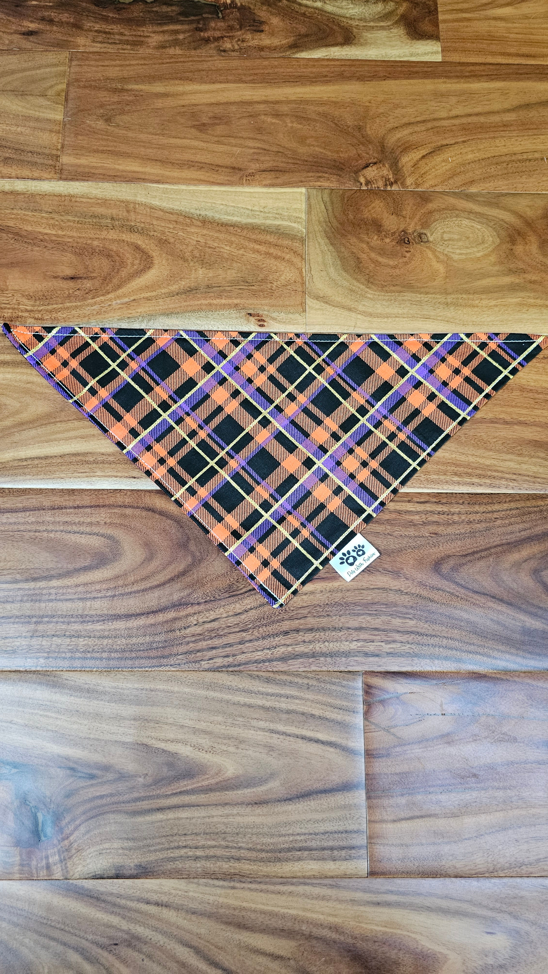 Fall Orange & Purple Plaid Dog Bandana 