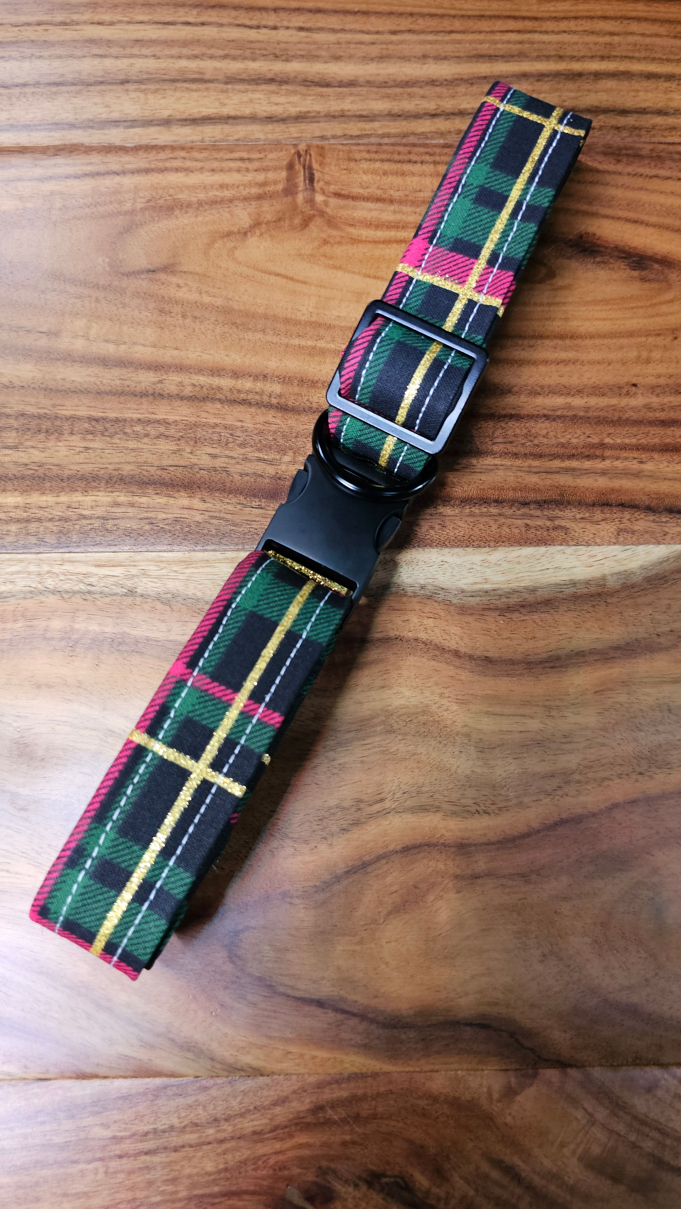 Green and Gold Plaid Dog Collar 