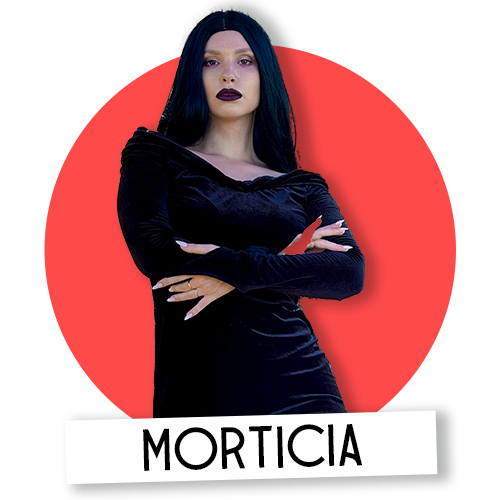 Morticia adds elegant Halloween charm with a mysterious style, making her ideal for schools, themed events, and older kids’ gatherings.