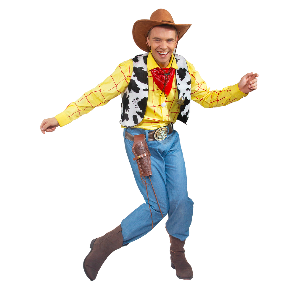 Woody is a friendly cowboy who brings high-energy games, jokes, and western fun, perfect for themed celebrations. Toy Story or Wild West - are the best!