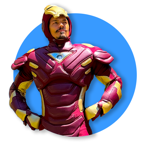 Suit up with Iron Man in red-gold armor repulsor poses, witty quips, mission games, and a finale salute, turn your event into an upbeat victory.