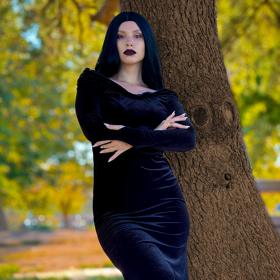 Morticia adds elegant Halloween charm with a mysterious style, making her ideal for schools, themed events, and older kids’ gatherings.
