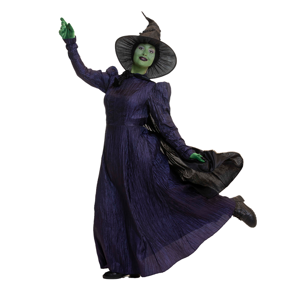 Elphaba sweeps in emerald and charm: a sharp-tongued, big-hearted witch who turns mischief into teamwork and laughter all party long.