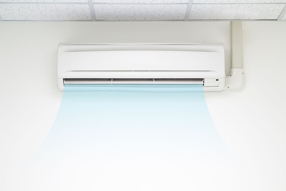 Air conditioner and wind flow to show cool and fresh. AC indoor unit or evaporator and wal