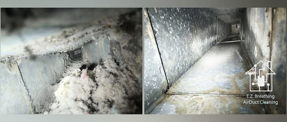 Residential furnace duct before and after professional cleaning in Pittsburgh, PA by EZ Br
