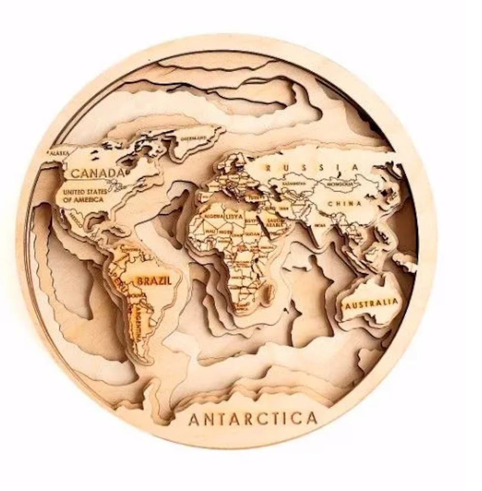 Thumbnail: 3D Layered World Map Wood Map Wall Decor Educational Handmade Handcrafted