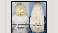 A before-and-after photo of the growth of the natural hair after Elite Extensions. Michigan's Best Hair Extensions.