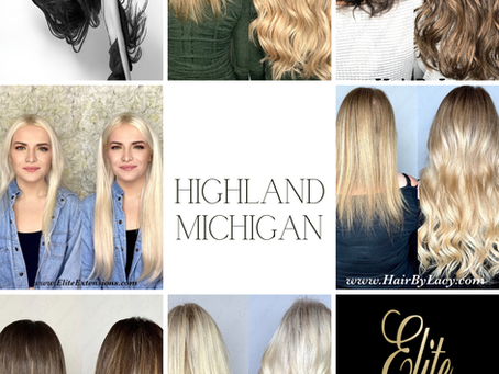 A photo collage of before-and-after transformations of six clients of Elite Extensions in Highland, Michigan.