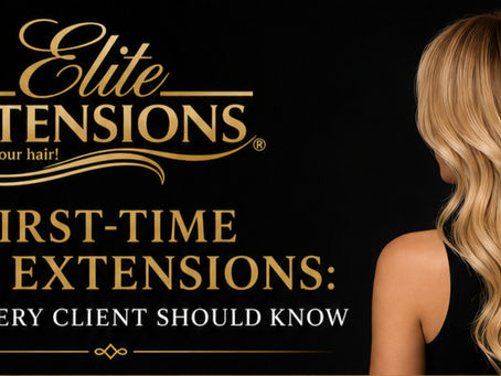 Elite Extensions blog cover featuring a woman with long, natural-looking blonde hair extensions beside the title "First-Time Hair Extensions: What Every Client Should Know."