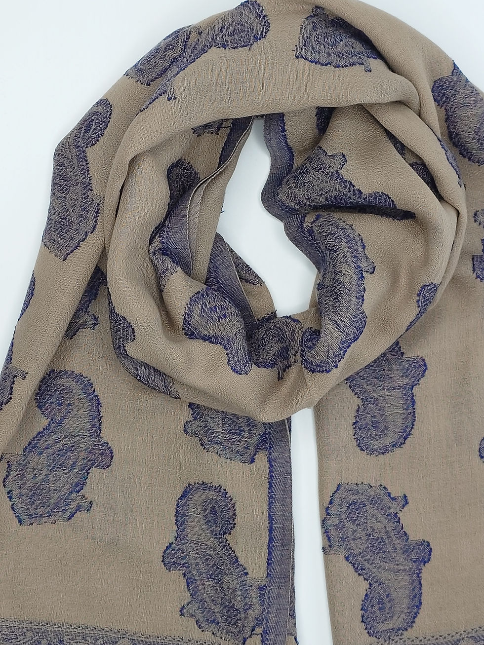 Thumbnail: MutluHan Paisley Shawl %100 Cotton Warm Beige Deep Indigo
