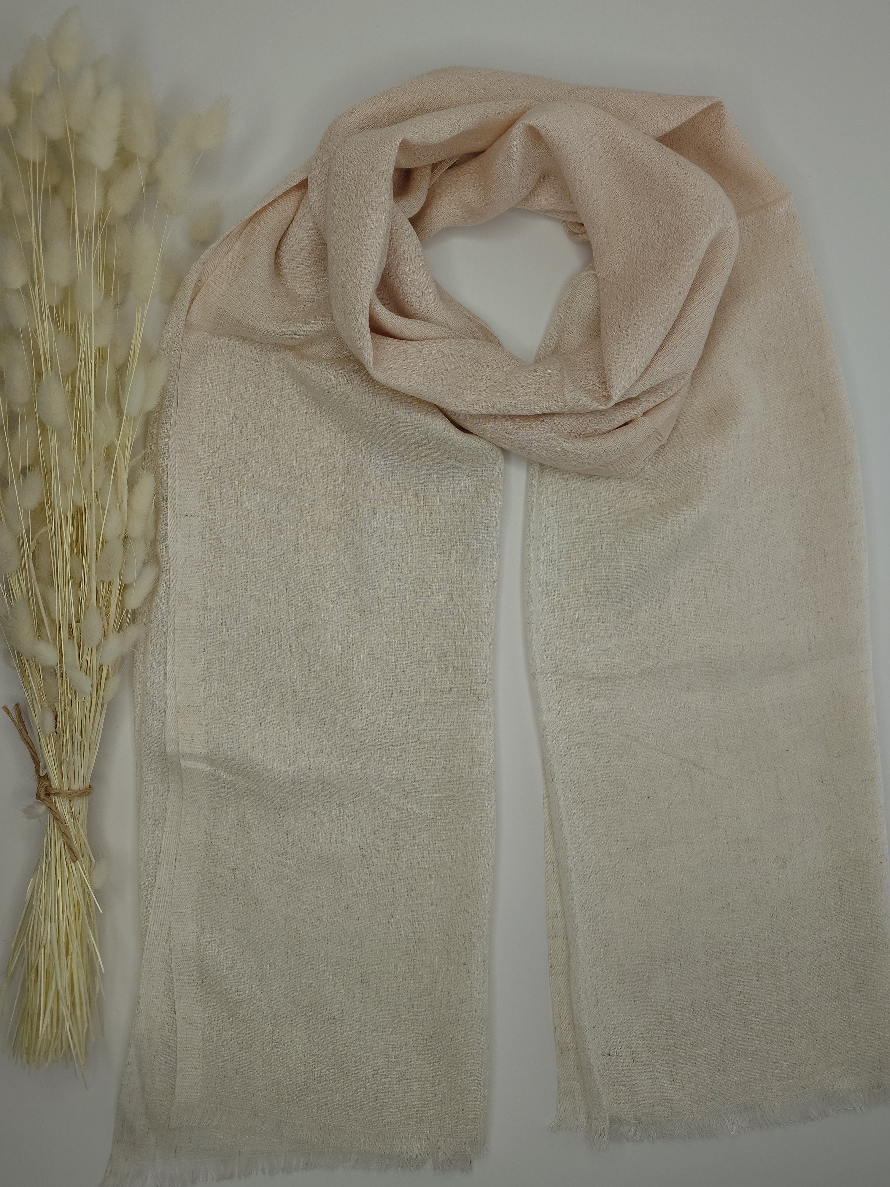 MutluHan Soft Minimal Stripes Shawl %100 Organic Cotton Beige and Off-White