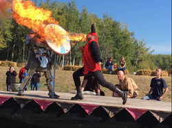 Fire breathing on a shield
