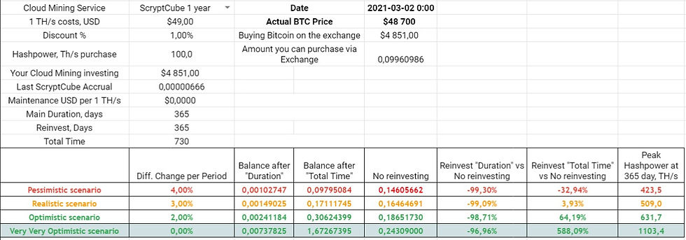 100 TH/s Reinvesting for 365 days