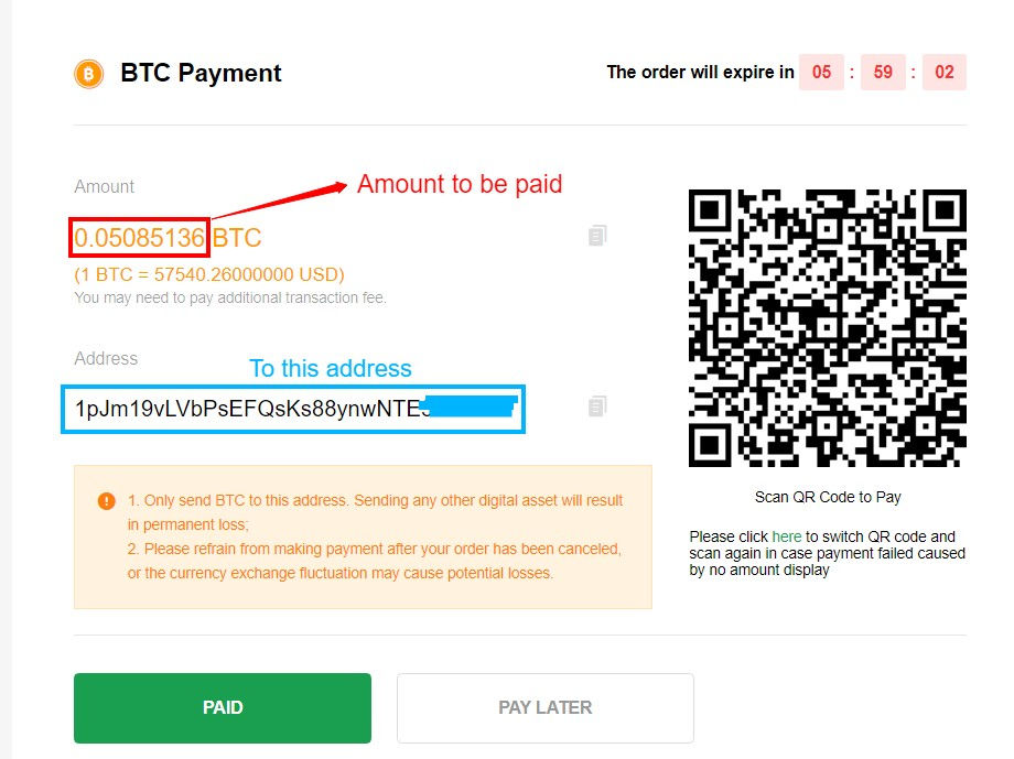 Bitcoin payment