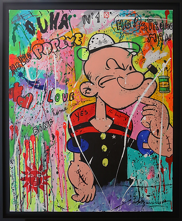 The fictional characters greatly inspire the painter, and it is with great enthusiasm that we can see Popeye, a surly and susceptible sailor revealed to the public in the early 1920s. Nostalgia and tenderness for this iconic cartoon character, powerful by his spinach and delicate by his tenderness for his dear Olive, Azencott succeeded once again in bringing us back to childhood, in bringing us simplicity where there is complexity.