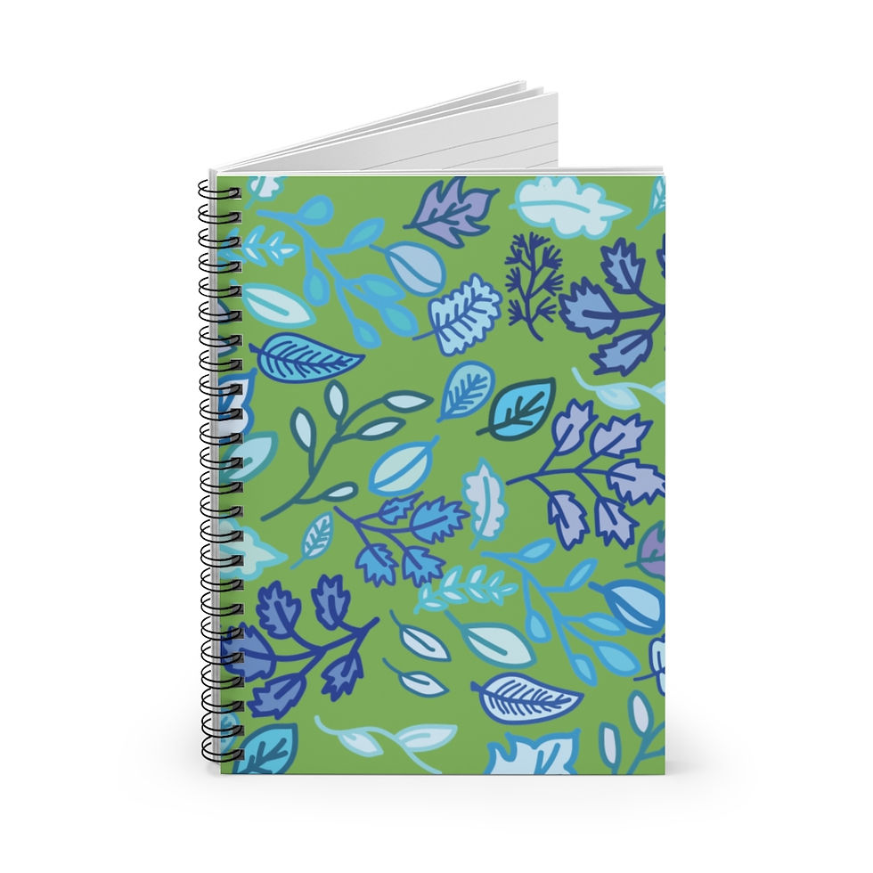 Thumbnail: Green Spiral Notebook With Blue Leaves Pattern - Ruled Line