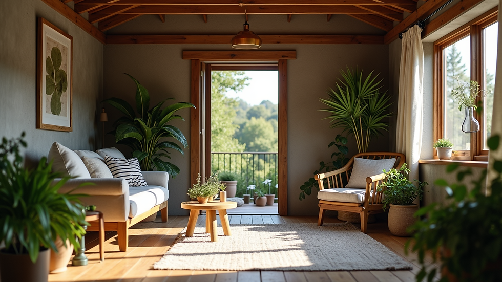Eye-level view van een rustige spreekkamer met een comfortabele stoel en planten
