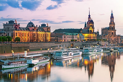Dresden city skyline at Elbe River and Augustus Bridge at sunset, Dresden, Saxony, Germany.jpg