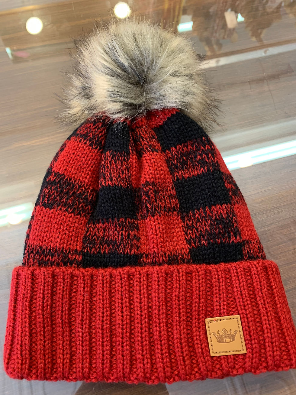 Red & Black Buffalo Plaid Pom Pom Hat