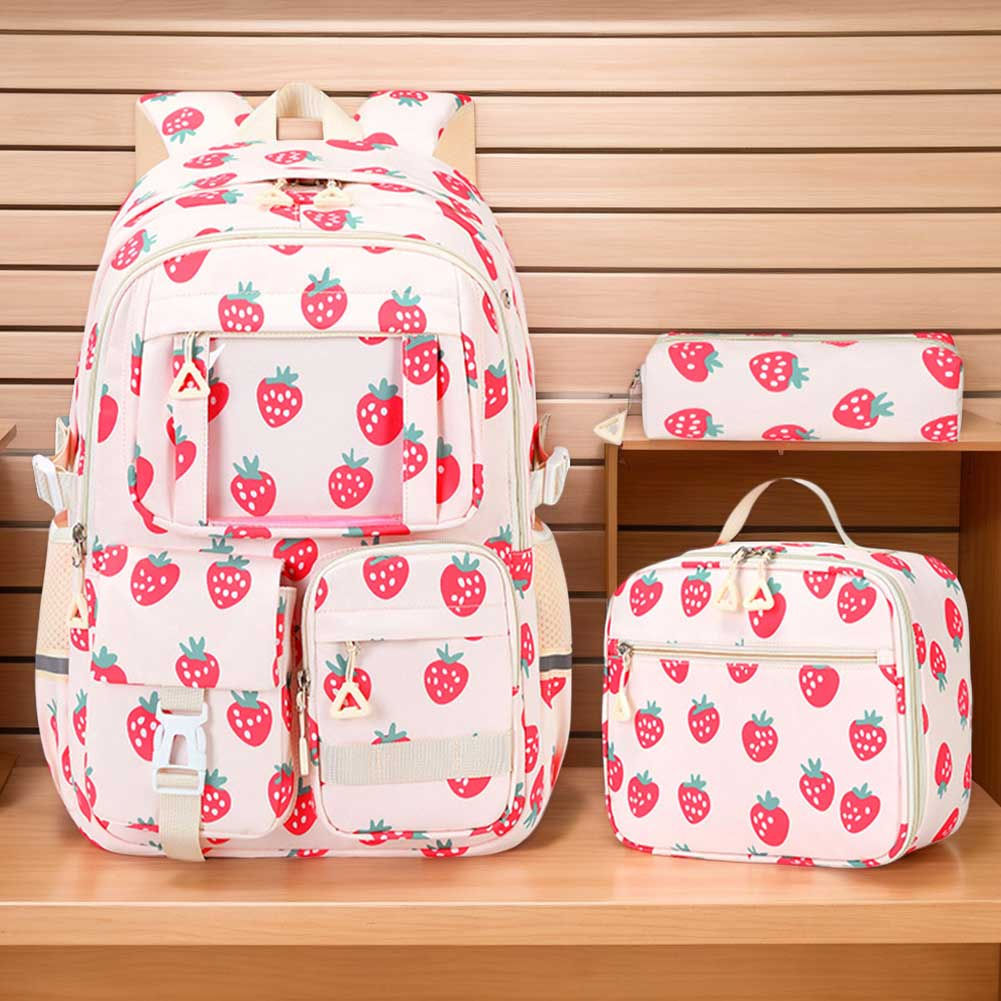 3 Pcs Set Cute Kids Teens Backpack with Lunch Bag & Pencil Pouch Multi-Pocket Bo