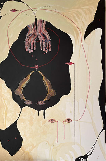 Painting of the film poster, depicting an abstract crow on the right, black hole in the middle/left with a pair of hands
