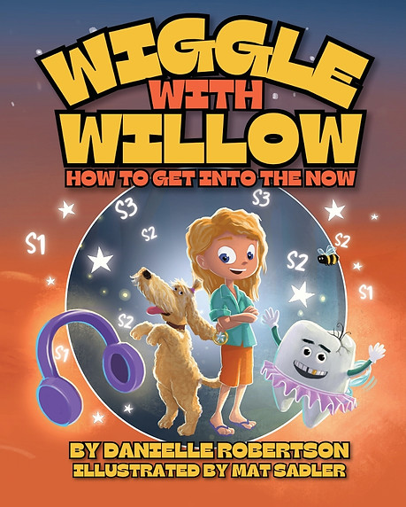 “Wiggle with Willow” children’s book cover featuring a glowing willow tree and child, representing mindfulness, emotions, and