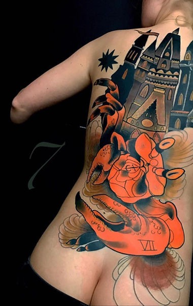 Back piece Neo Traditional Tattoo Hawaii