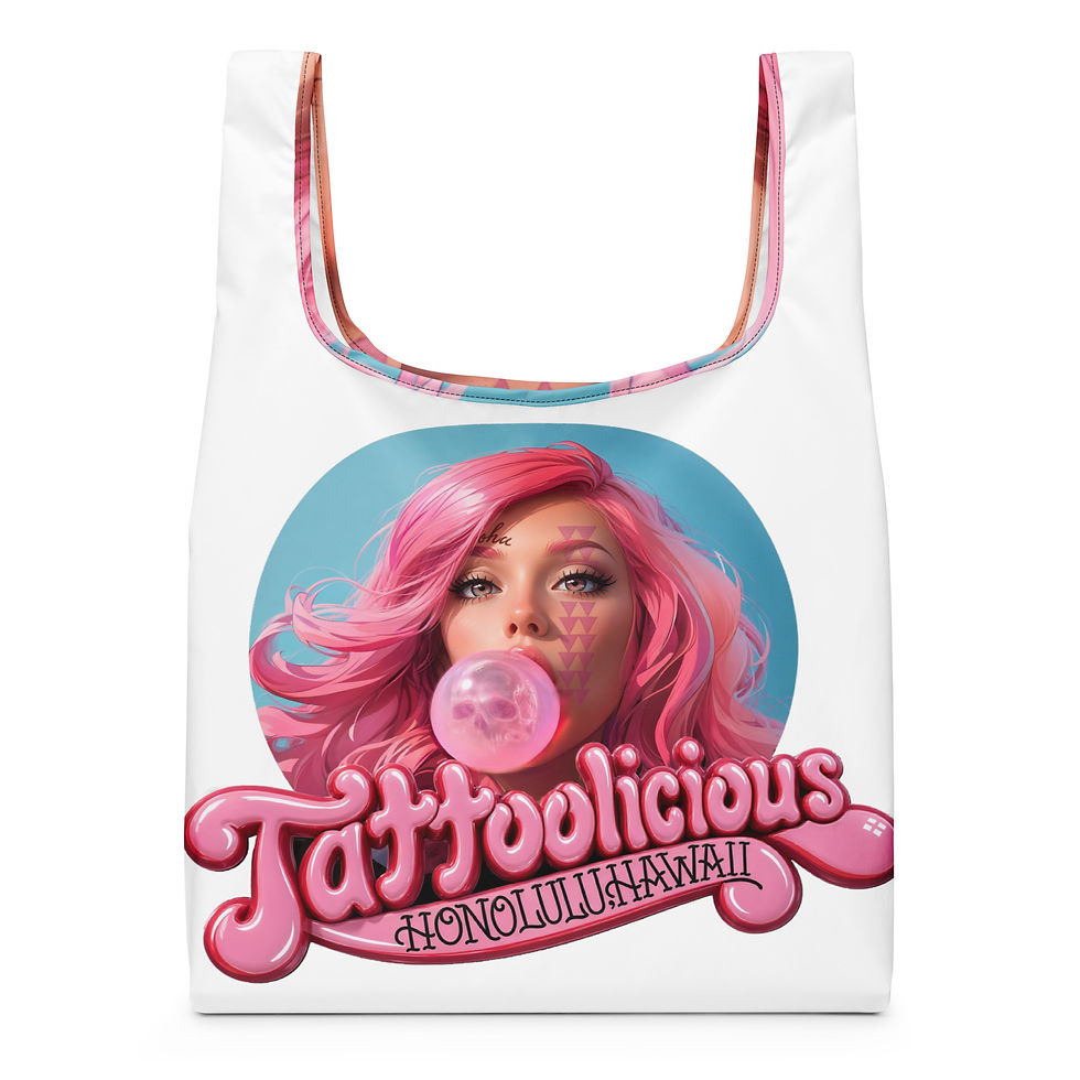 Tattoolicious Bubble Girl Reusable Shopping Bag with full-color Bubble Girl artwork