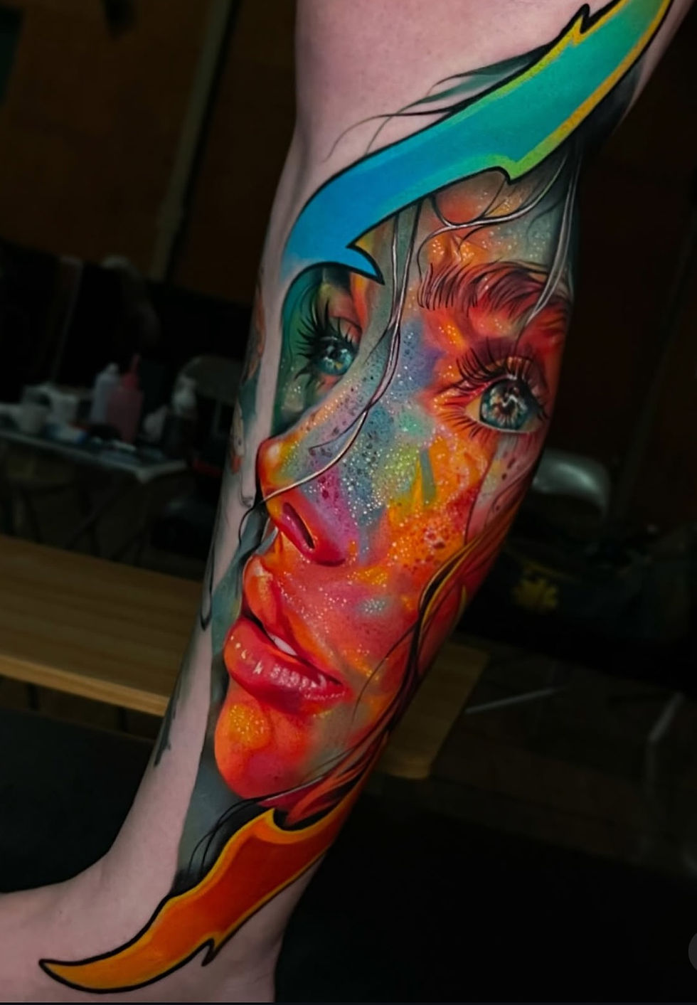 Colorful sparkle lady tattoo by Geri at Tattoolcious Waikiki