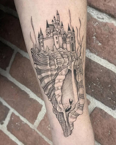 Disney world of shell in fineline style tattoo done by Zee at Tattoolicious Honolulu