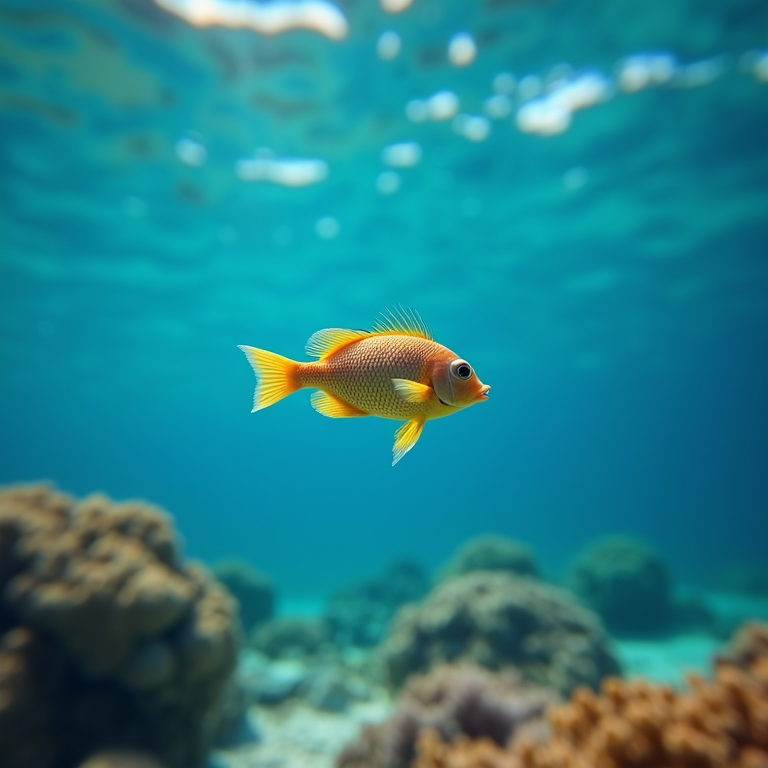 Tourist snorkeling in clear tropical water with vibrant coral reefs and colorful fish