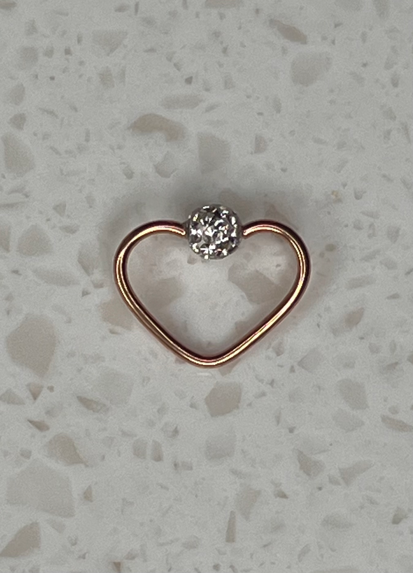 Rose gold titanium 1mm clear crystal ball heart 