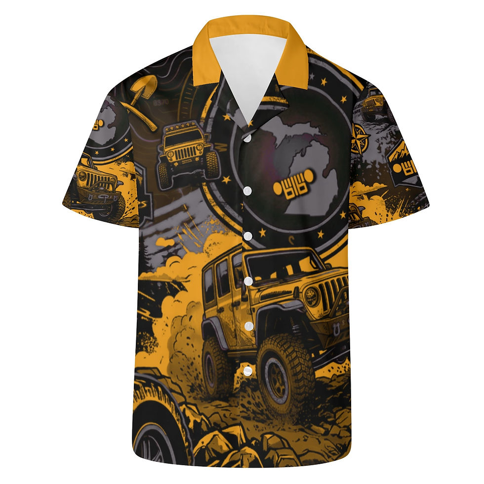 Thumbnail: Men's All Over Yellow and Gray Print Casual Hawaiian Shirt