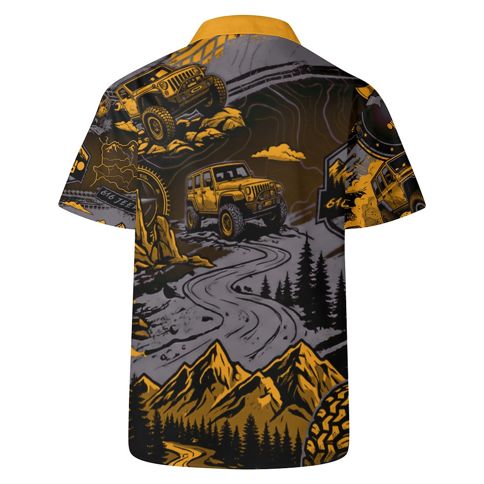 Thumbnail: Men's All Over Yellow and Gray Print Casual Hawaiian Shirt
