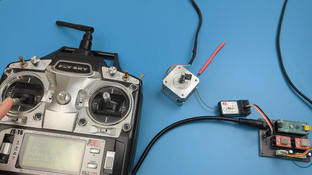 A remote control being used to change the speed of a stepper motor with an Arduino Nano