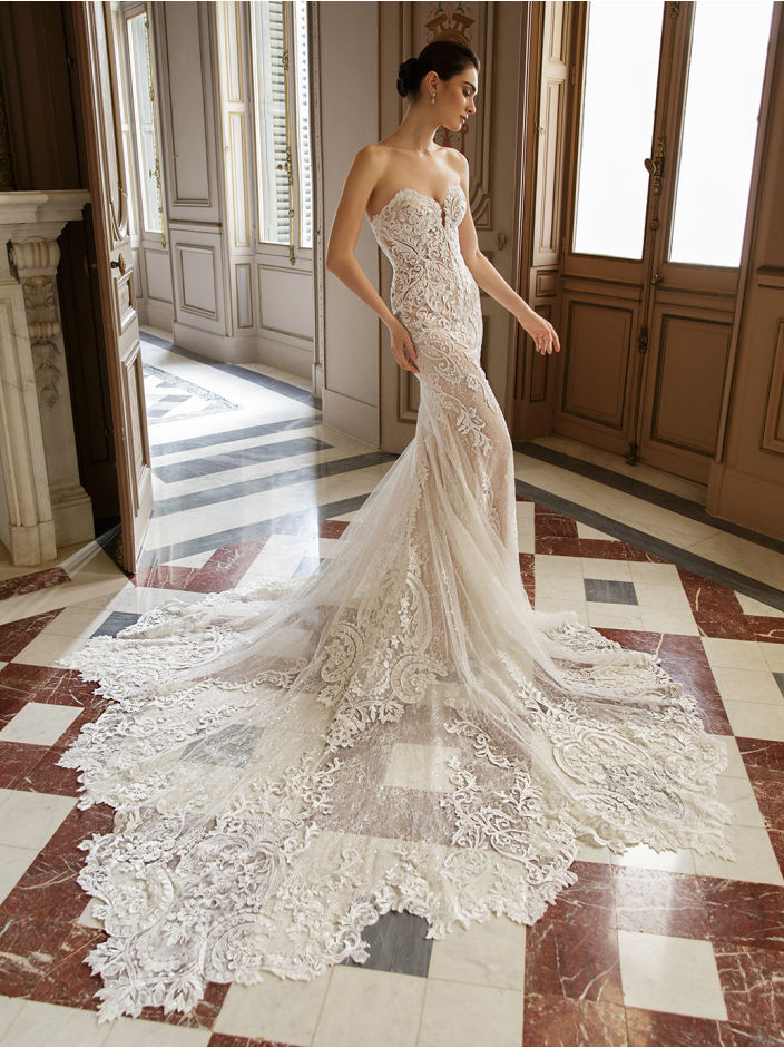 Asteria Elysee Atelier Fitted Illusion Baroque Lace Wedding Dress Side View