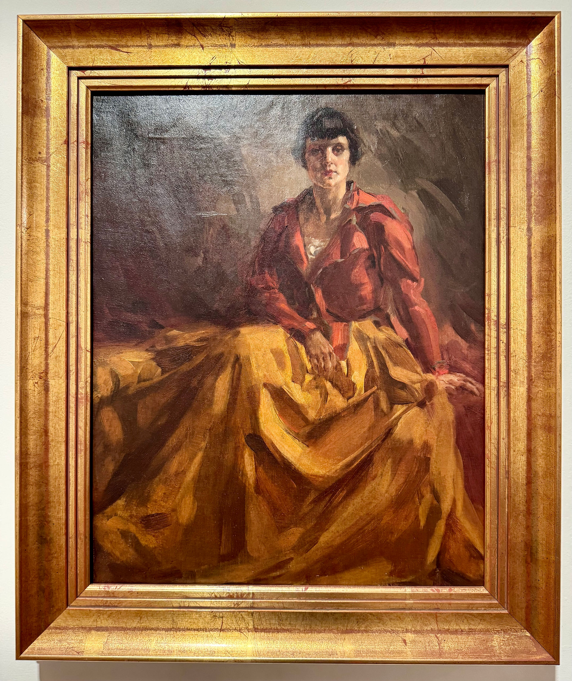 The Yellow Skirt oil painting by Joaquim Lopes displayed at the National Museum Soares dos Reis in Porto.