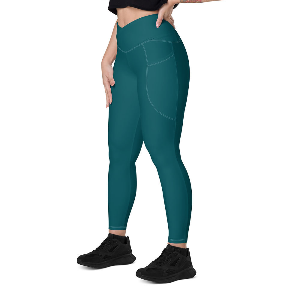 Thumbnail: Teal crossover leggings with pockets