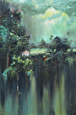Semiabstract landscape, sri lanka, hills, painting of sri lanka