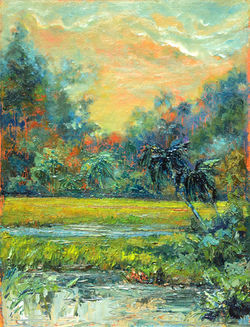 Oil painting of sri lankan rice fields, canvas oil painting