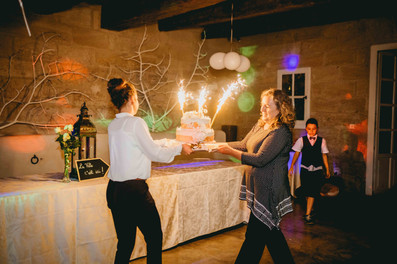 arrivée du wedding cake avec feux d'artifice